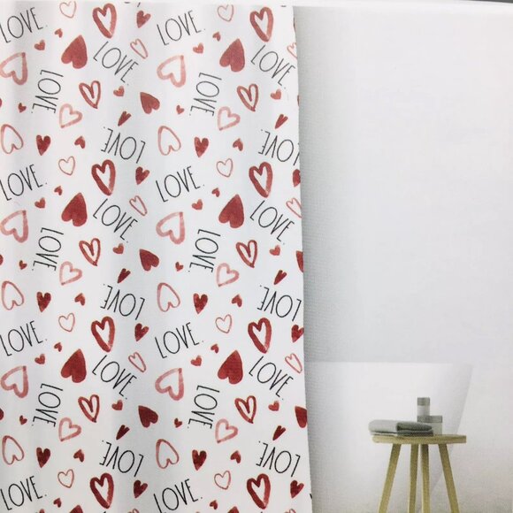 Rae Dunn Red Open Hearts LOVE Shower Curtain LINER Valentines Day Black LL NEW - Picture 2 of 10